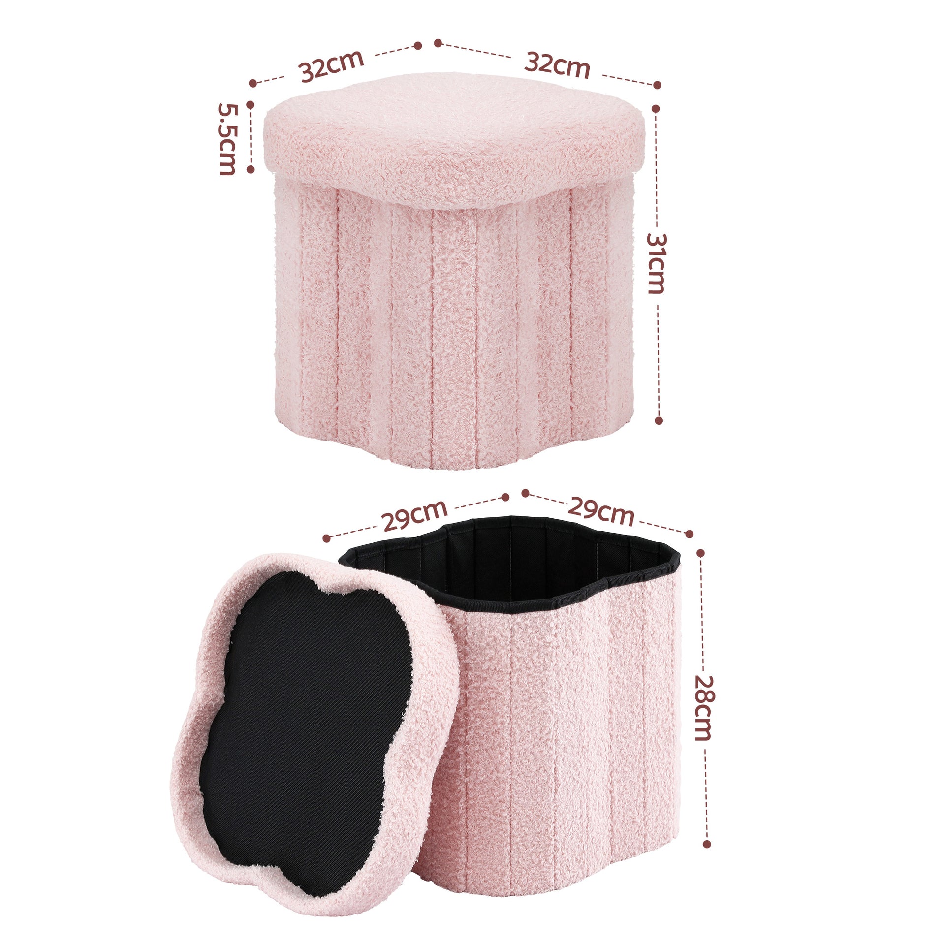 Storage Ottoman Foot Stool Foldable Pink
