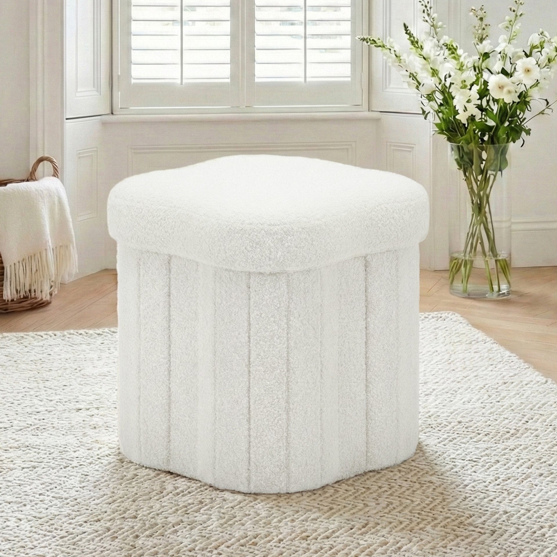 Storage Ottoman Foot Stool Foldable White