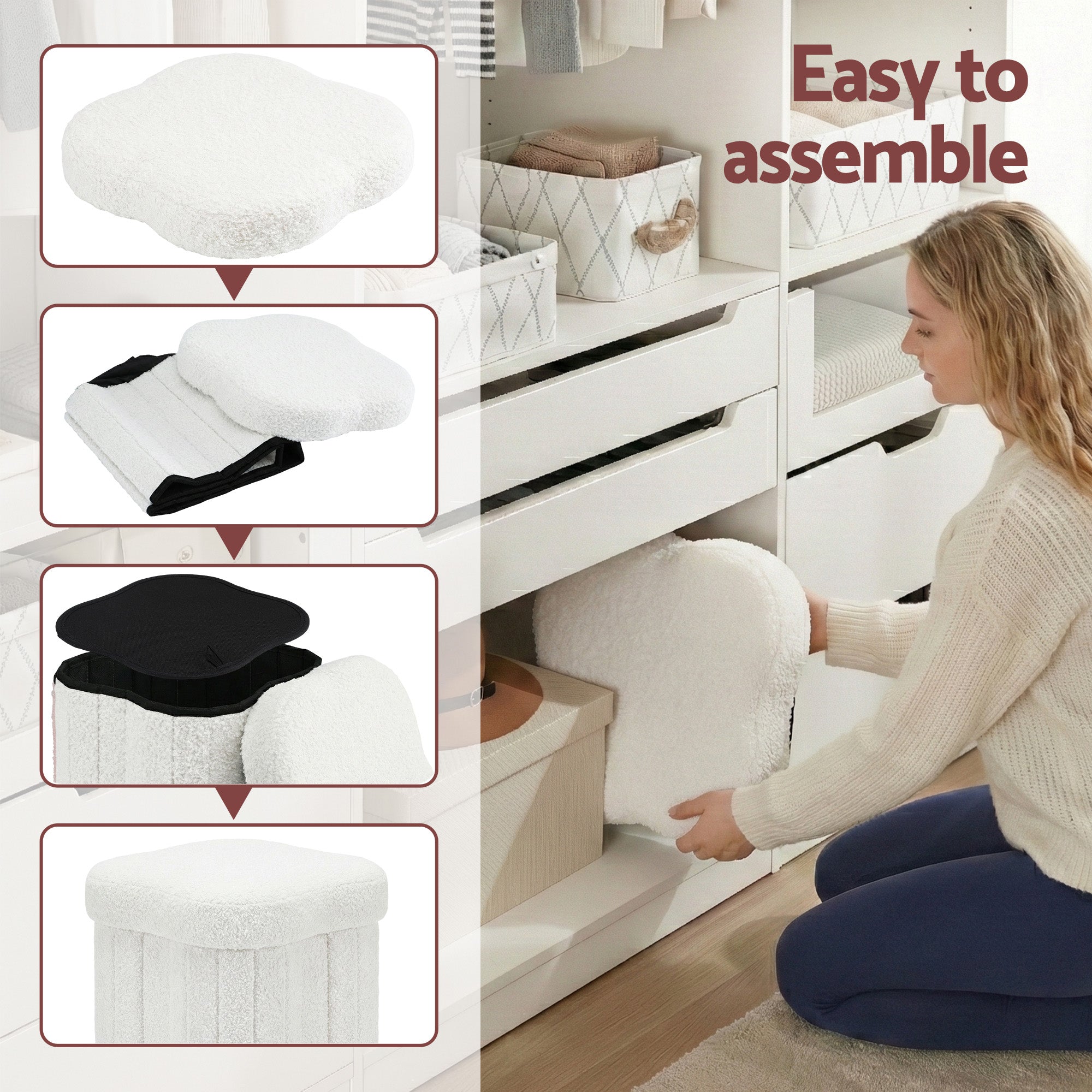 Storage Ottoman Foot Stool Foldable White