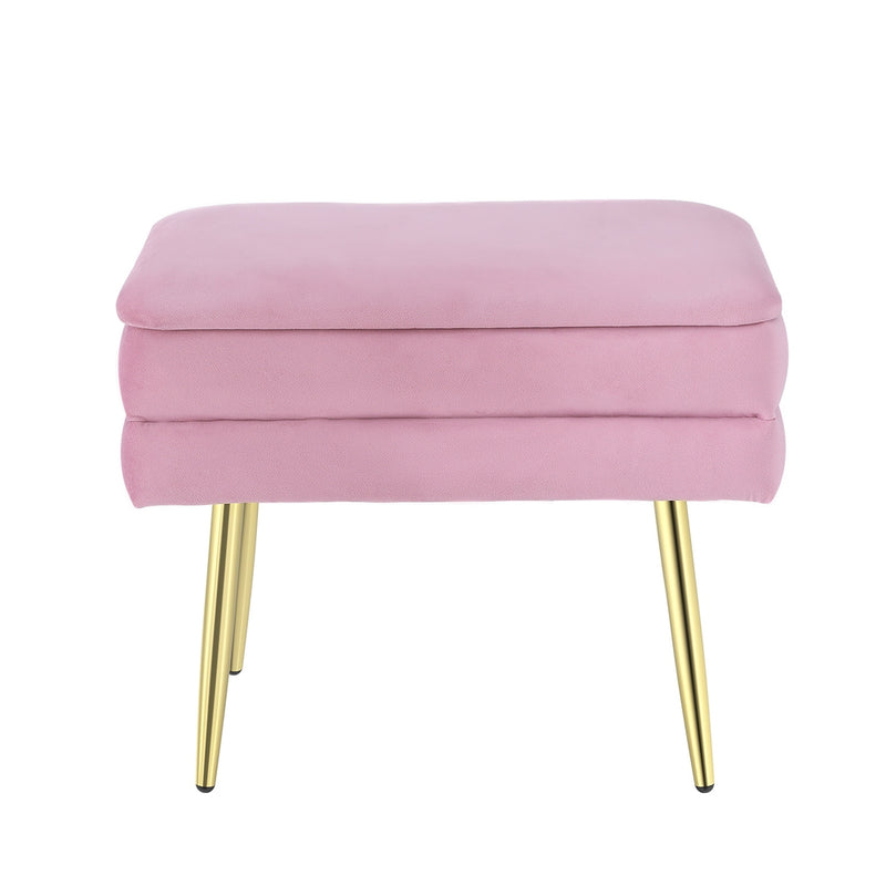 Ottoman Storage Foot Stool Velvet Pink with gold metal legs and plush velvet upholstery for bedroom furniture by Bedzy
