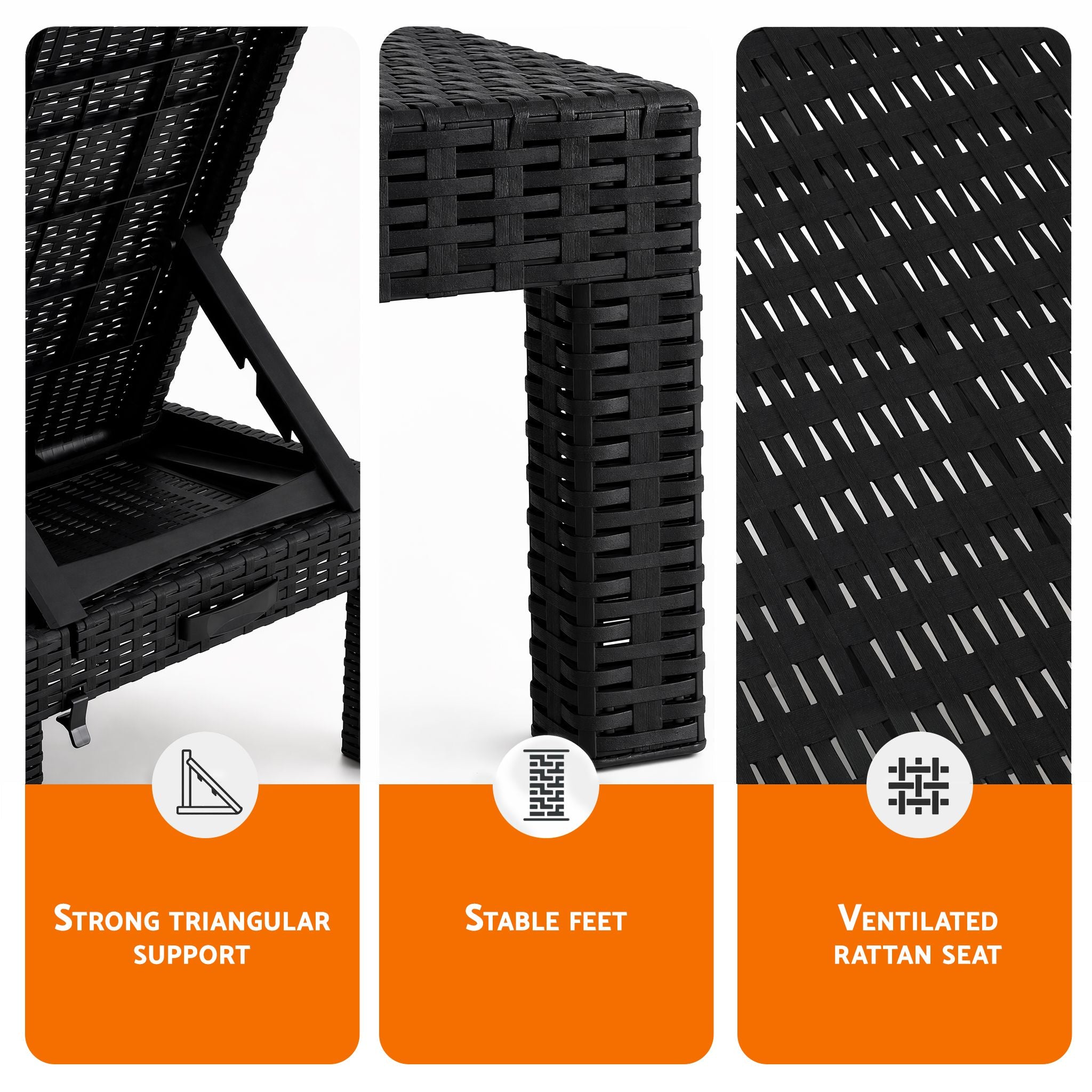 Sun Lounge Outdoor Folding Recliner Patio Pool Beach Chair Rattan Black