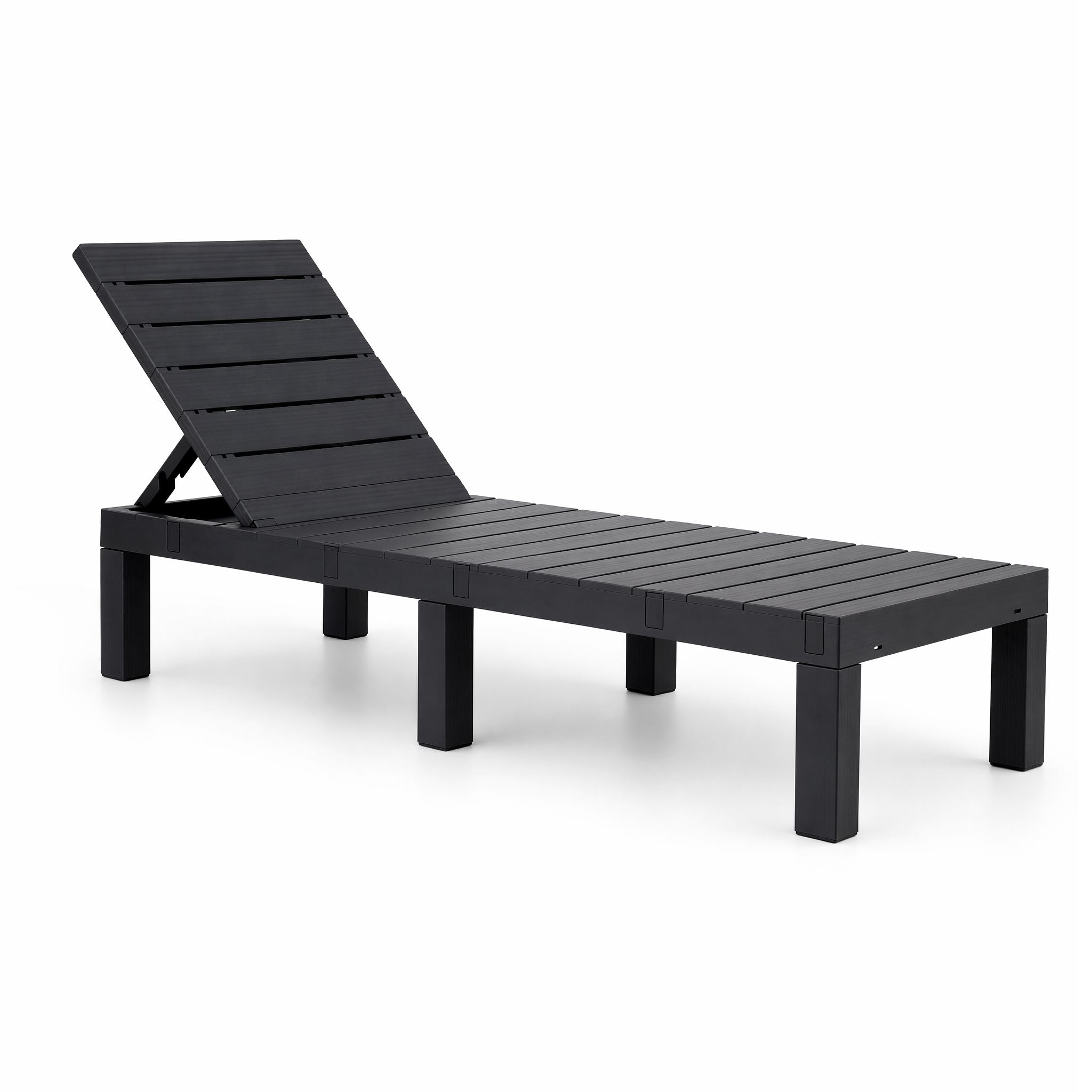 Sun Lounge Outdoor Folding Recliner Patio Pool Beach Chair Slatted Black
