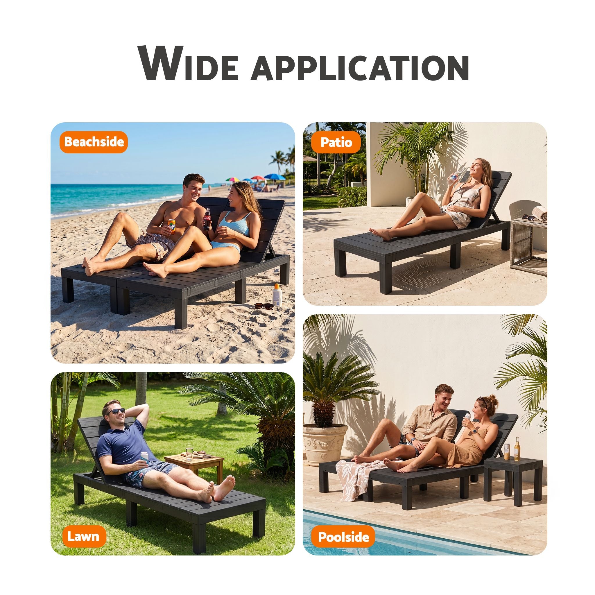 Sun Lounge Outdoor Folding Recliner Patio Pool Beach Chair Slatted Black