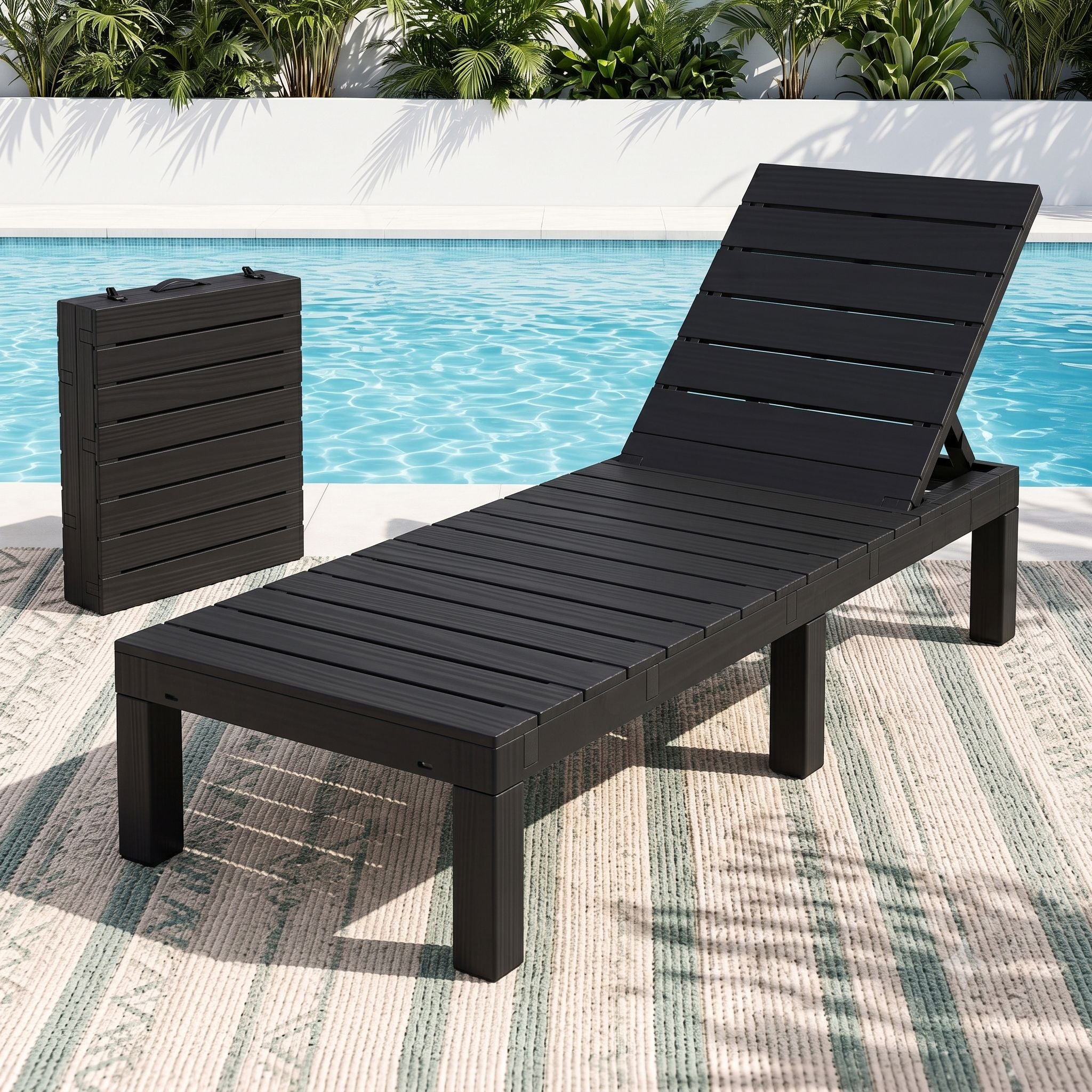 Sun Lounge Outdoor Folding Recliner Patio Pool Beach Chair Slatted Black