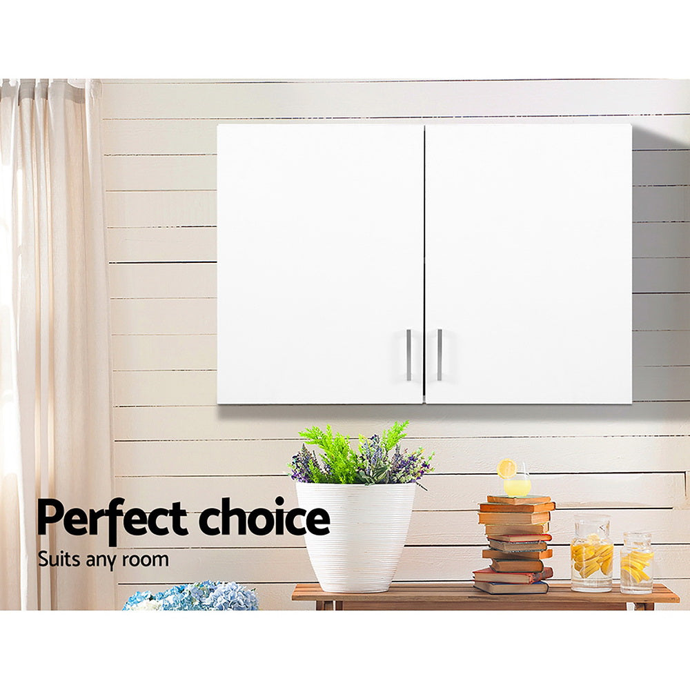 Bathroom Storage Cabinets 900mm Wall Mounted Medicine Cabinet Cupboard in white, shown mounted with two doors and handles.