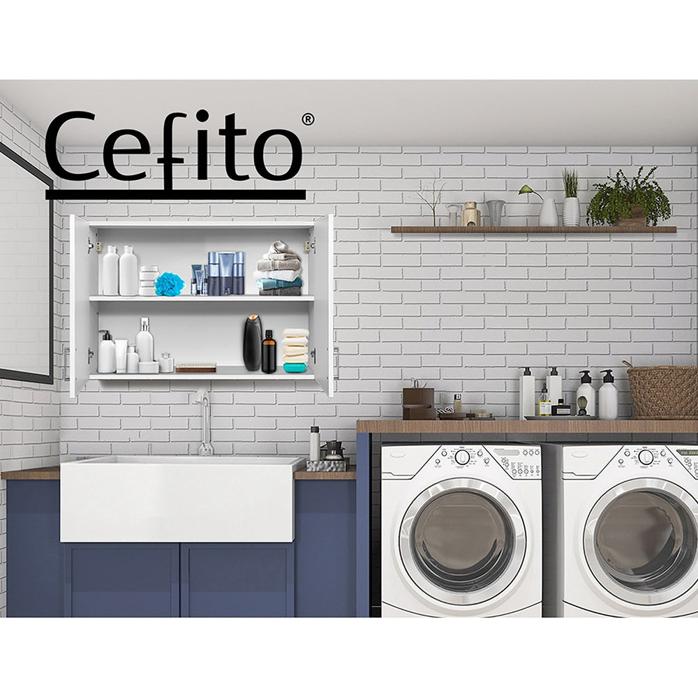 Bathroom Storage Cabinets 900mm Wall Mounted Medicine Cabinet Cupboard in white above sink with toiletries and laundry appliances below