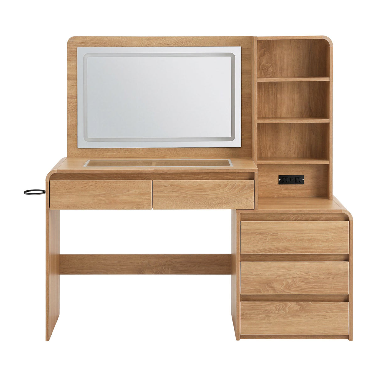 Dressing Table Makeup Vanity Desk with LED Mirror, Drawers & Charging Station - Wood