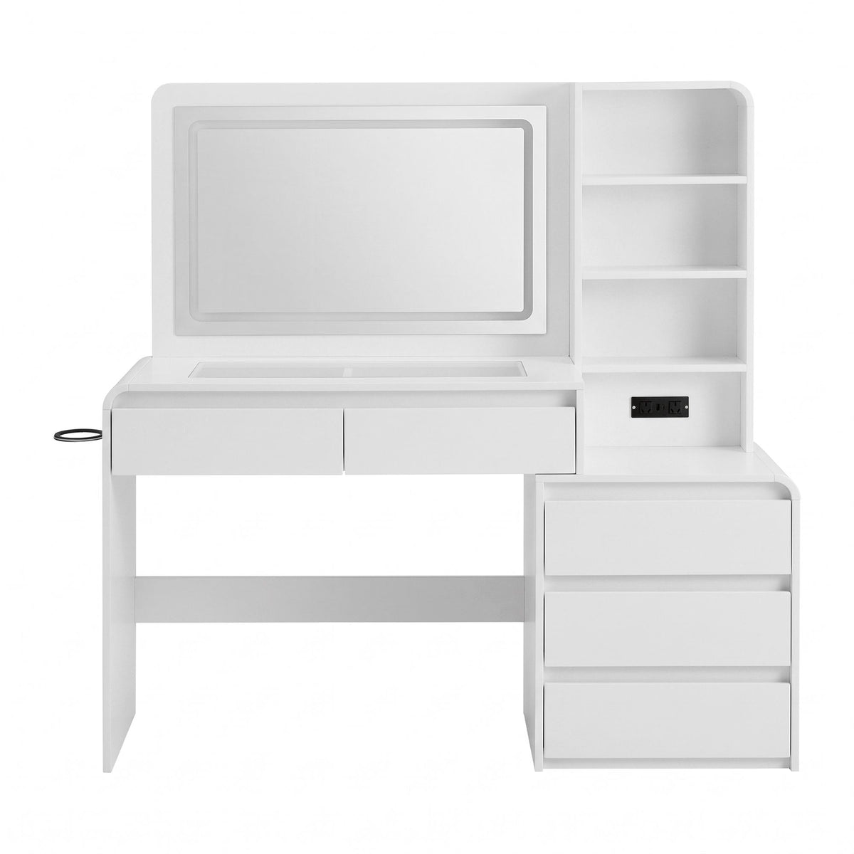 Dressing Table Makeup Vanity Desk with LED Mirror, Drawers & Charging Station - White