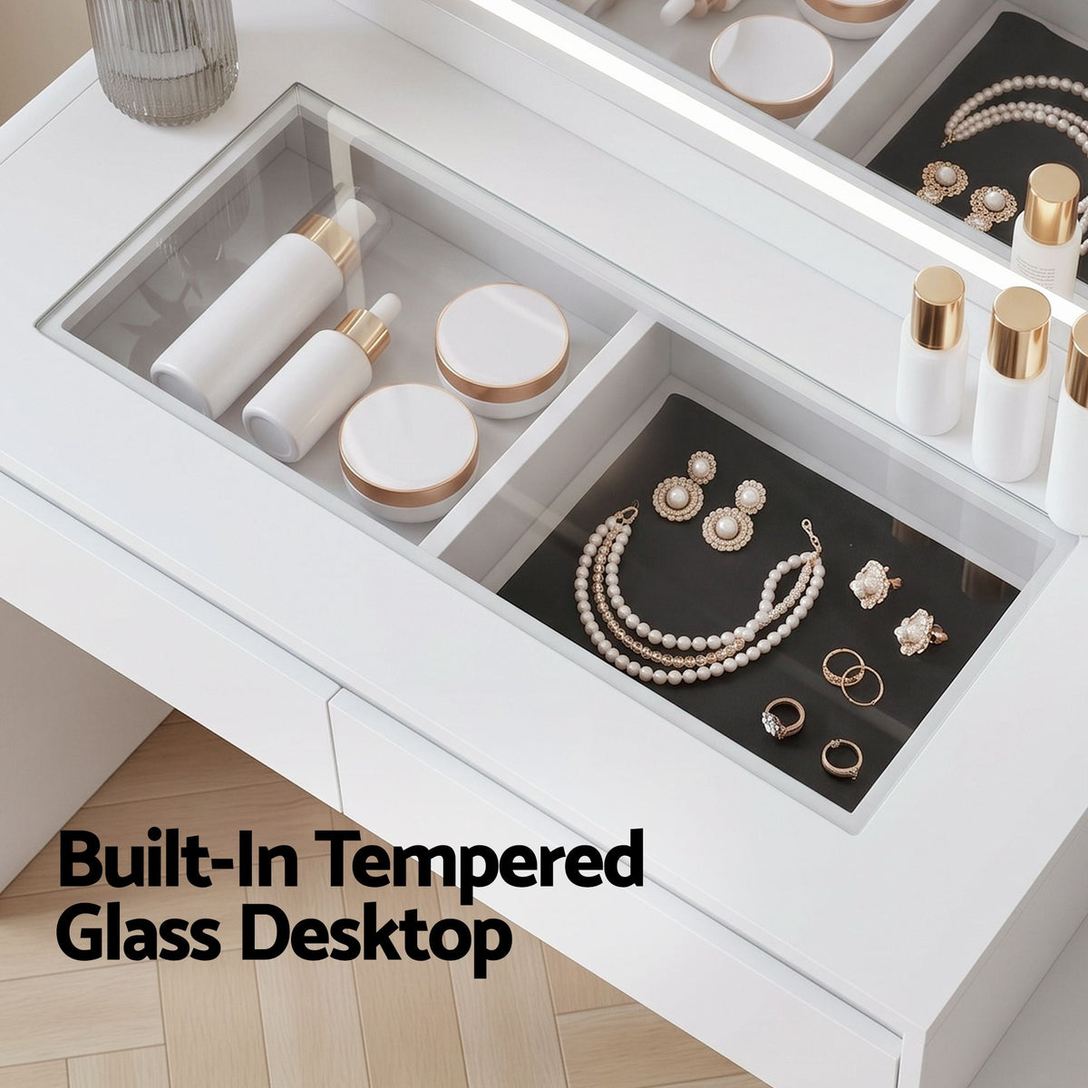 Dressing Table Makeup Vanity Desk with LED Mirror, Drawers & Charging Station - White