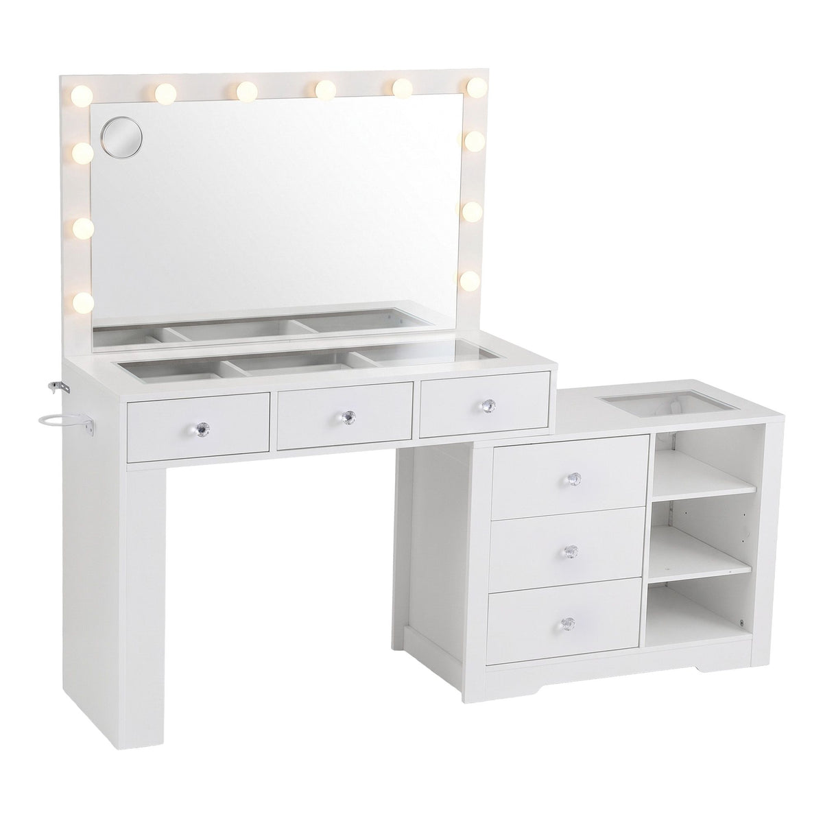 Dressing Table Makeup Vanity Desk with LED Mirror, Charging Station & Storage Drawers - White