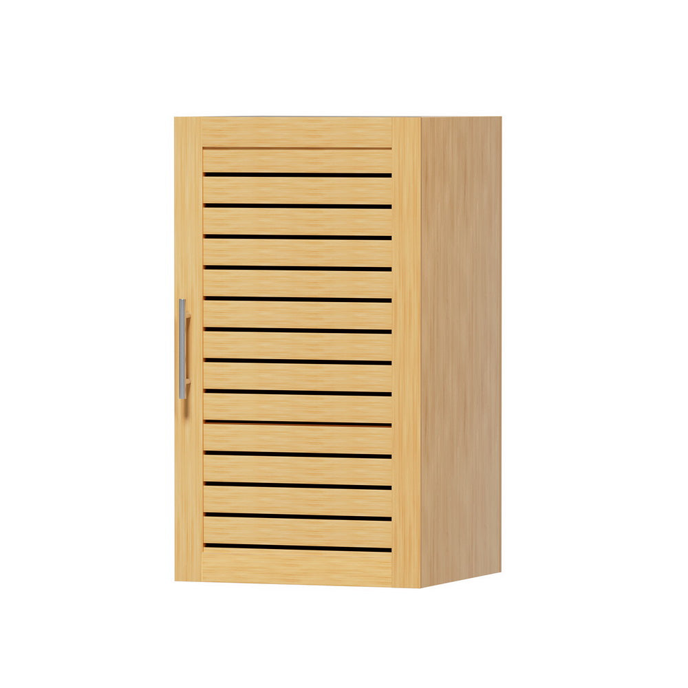 Bathroom Storage Cabinet 70cm Medicine 2 Tier Shelf Wall Mounted JILL in light wood with horizontal slatted door and handle