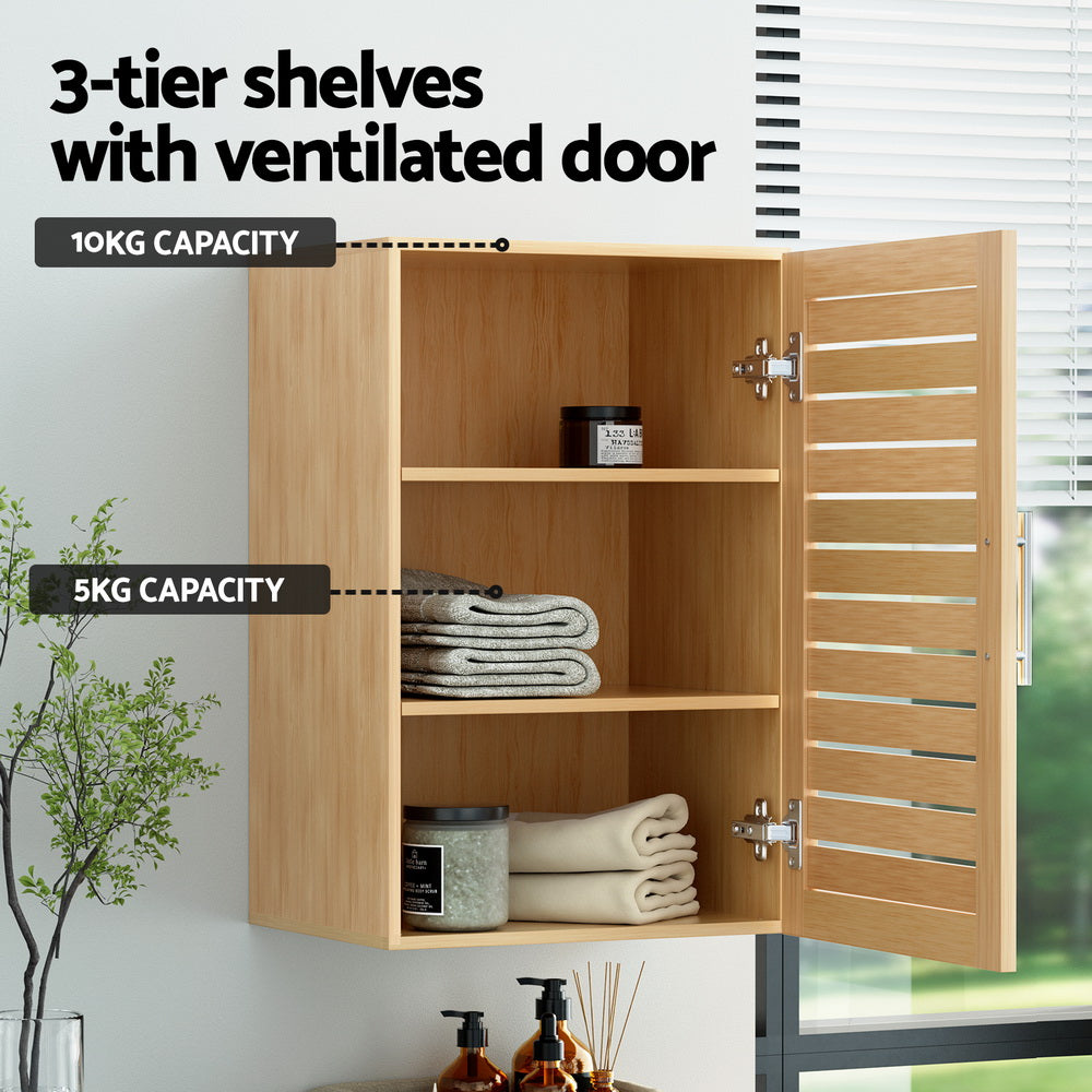 Bathroom Storage Cabinet 70cm Medicine 2 Tier Shelf Wall Mounted JILL with ventilated door and three wooden shelves