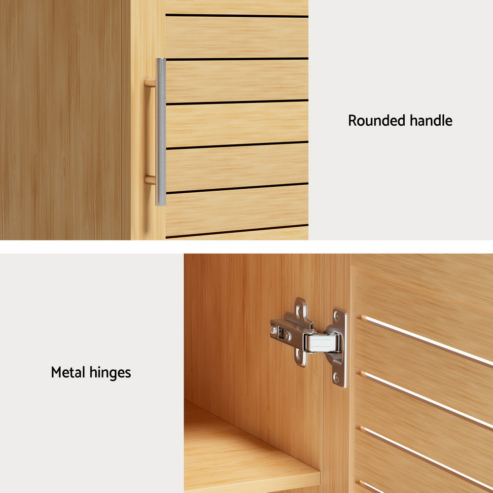 Bathroom Storage Cabinet 70cm Medicine 2 Tier Shelf Wall Mounted JILL with rounded handle and metal hinges detail in wood finish