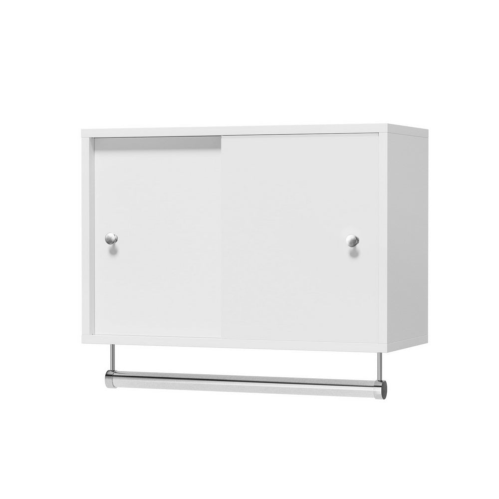 Bathroom Storage Cabinet Wall Mounted Cupboard Vanity Medicine Organiser with sliding doors and towel bar in white finish