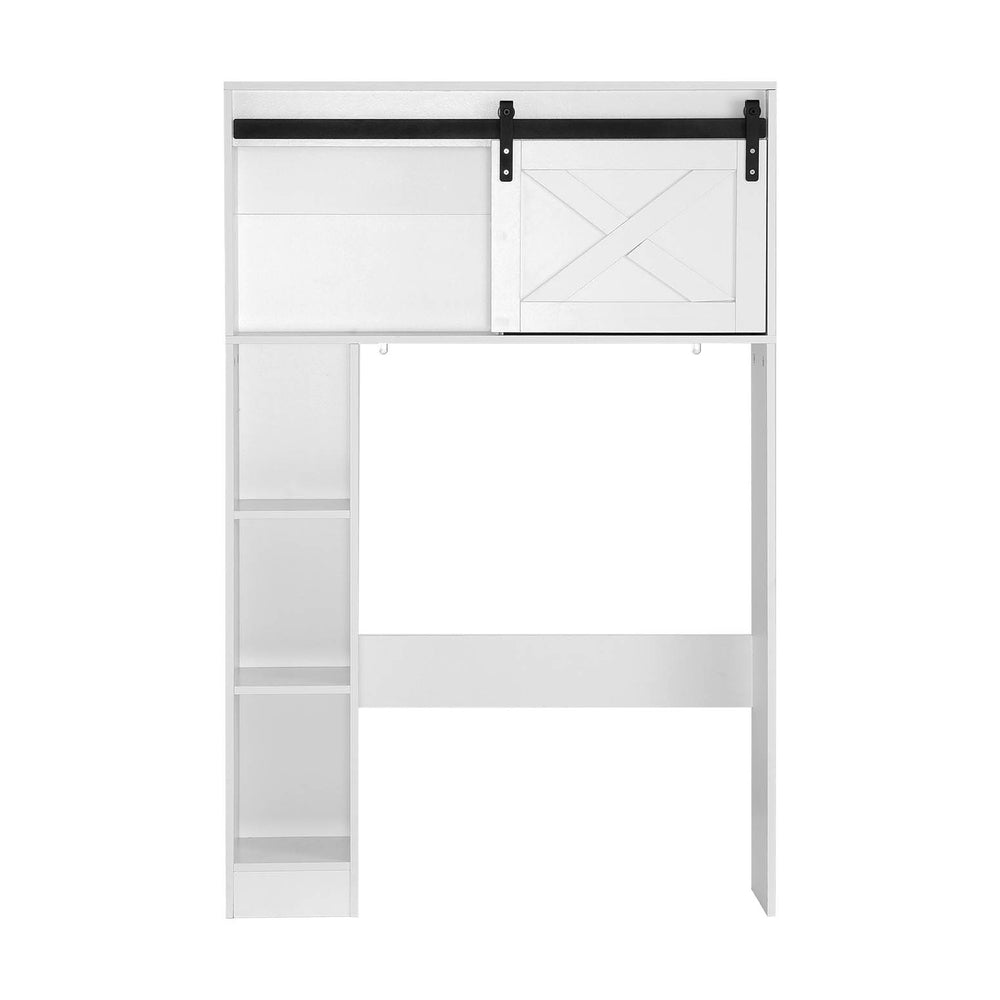 Bathroom Cabinet Over the Toilet Storage Organiser Laundry Shelf 128cm with sliding door and multiple open shelves in white finish