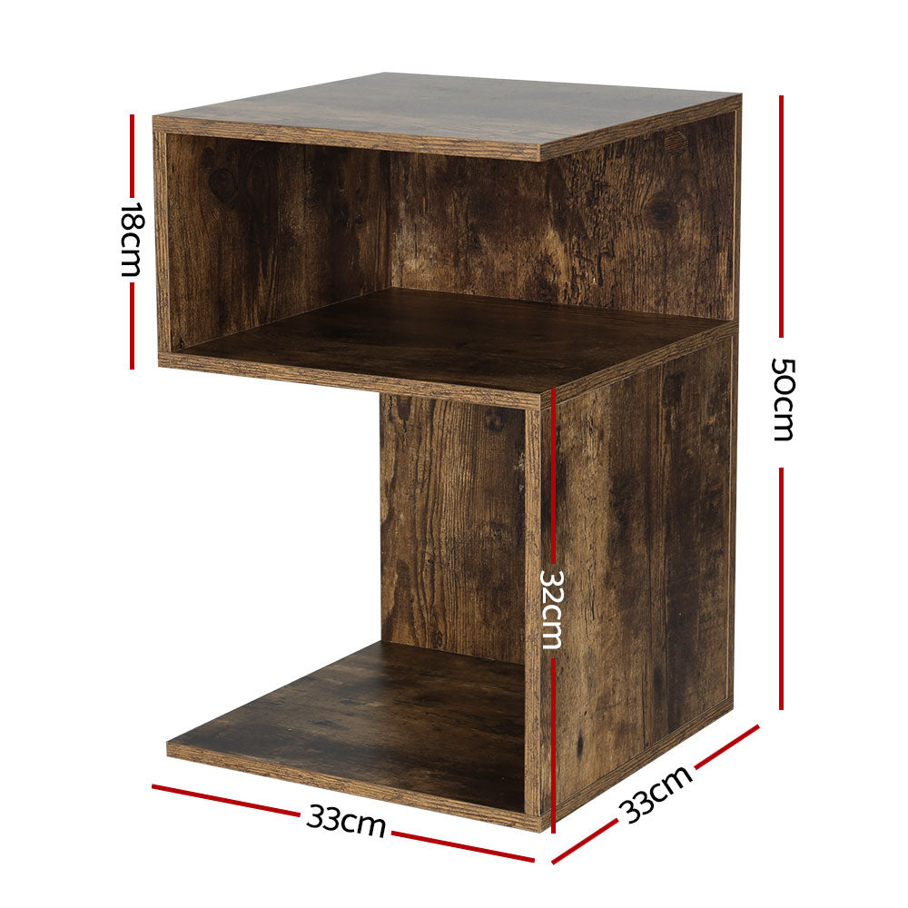 Artistic Bedside Table - Rust Oak with open shelf, compact design, and rich wood grain finish for bedroom furniture