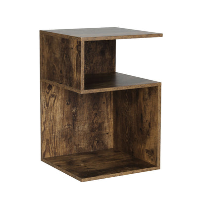 Artistic Bedside Table - Rust Oak with open shelves and rustic wood finish, ideal for bedroom furniture by Bedzy