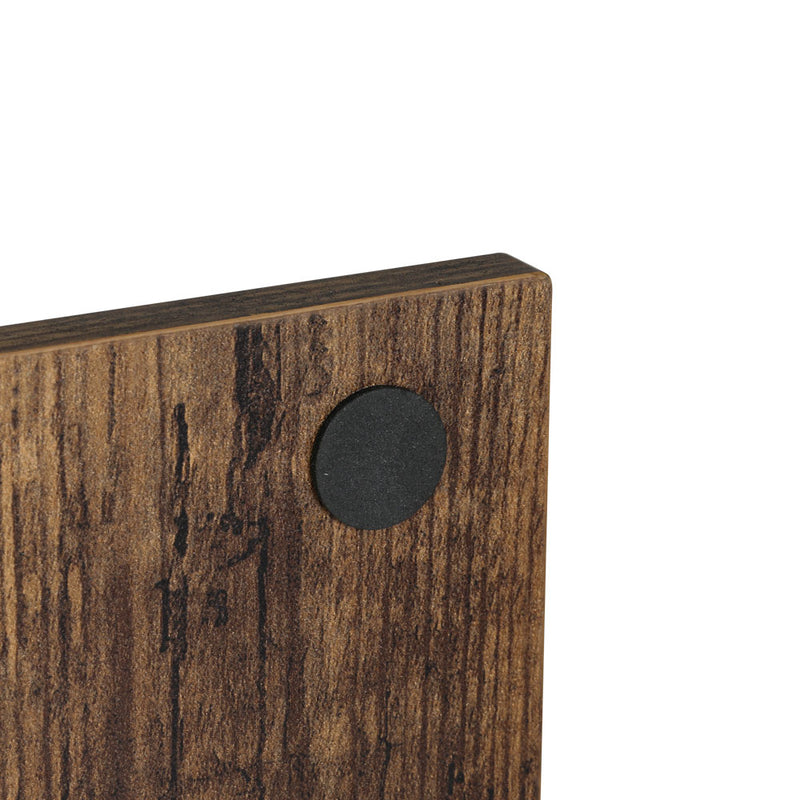 Close-up of Artistic Bedside Table - Rust Oak showing wood texture and black protective pad on bottom edge
