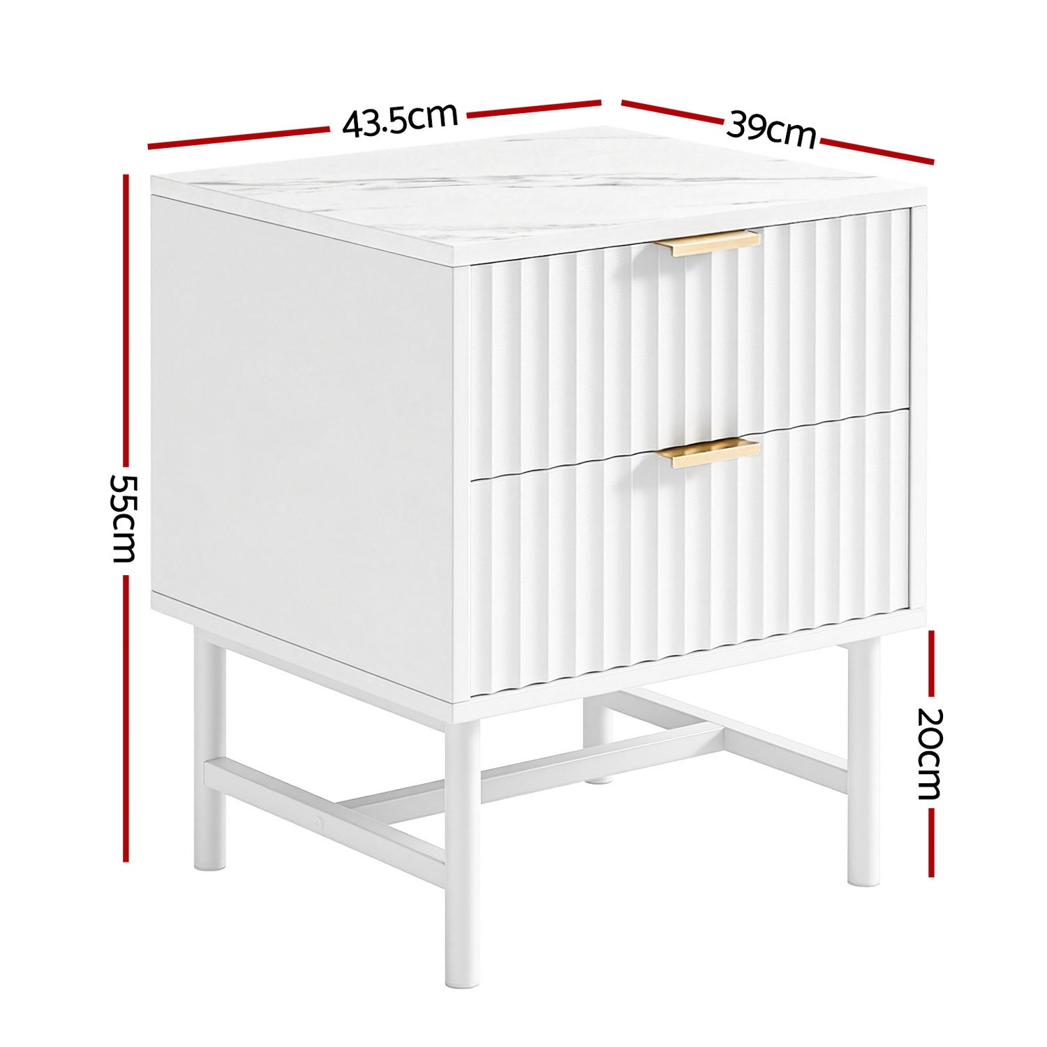 Bedside Table 2 Drawers - White