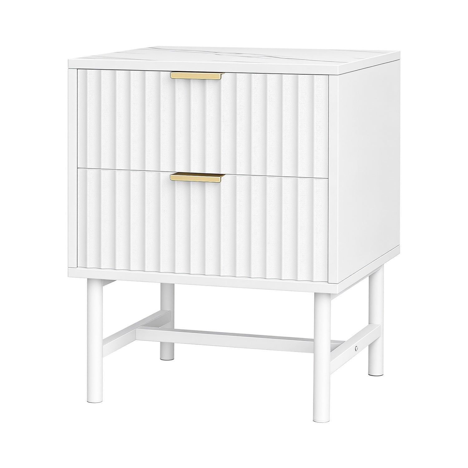 Bedside Table 2 Drawers - White