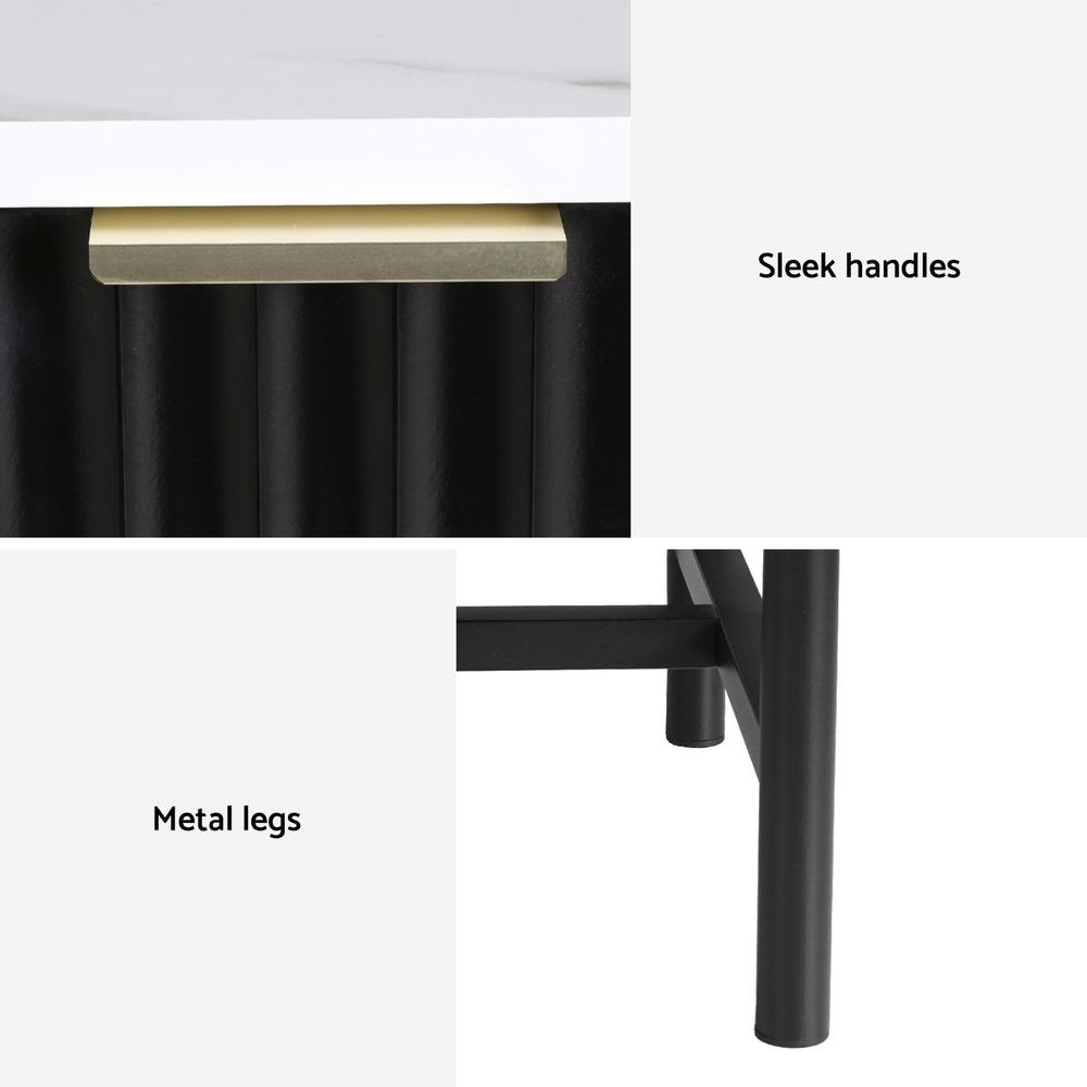 2x Bedside Table 2 Drawers - Black with sleek handles and sturdy metal legs, designed for modern bedroom furniture.