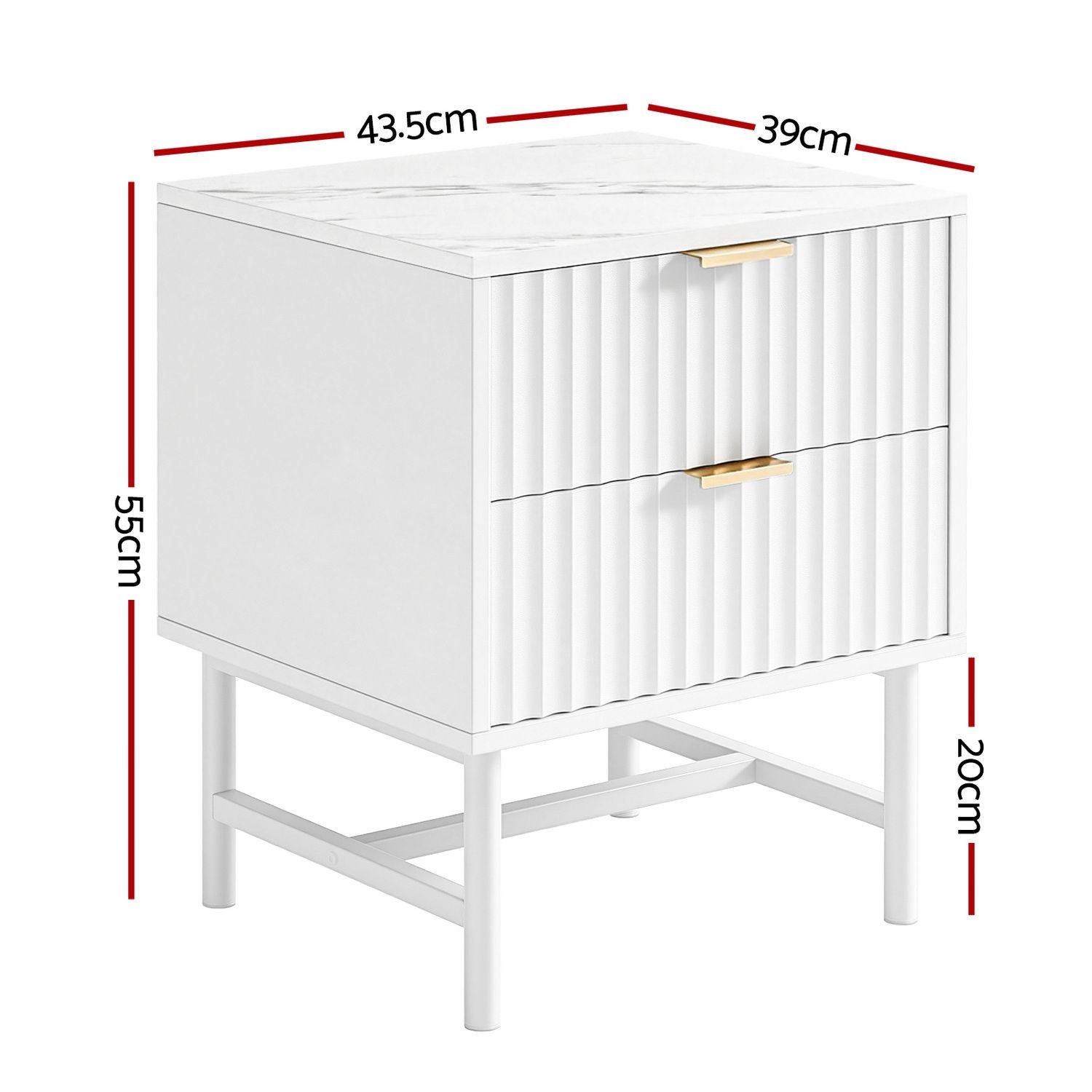 2X Bedside Table White Nightstand 2 Drawers