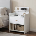 Bedside Table Drawer Charging Station White