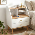 Bedside Table 2 Drawers Charging Station White and Pine