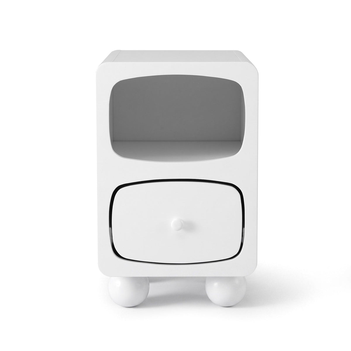 Bedside Table with Storage Drawer and Pine Wood Legs - White
