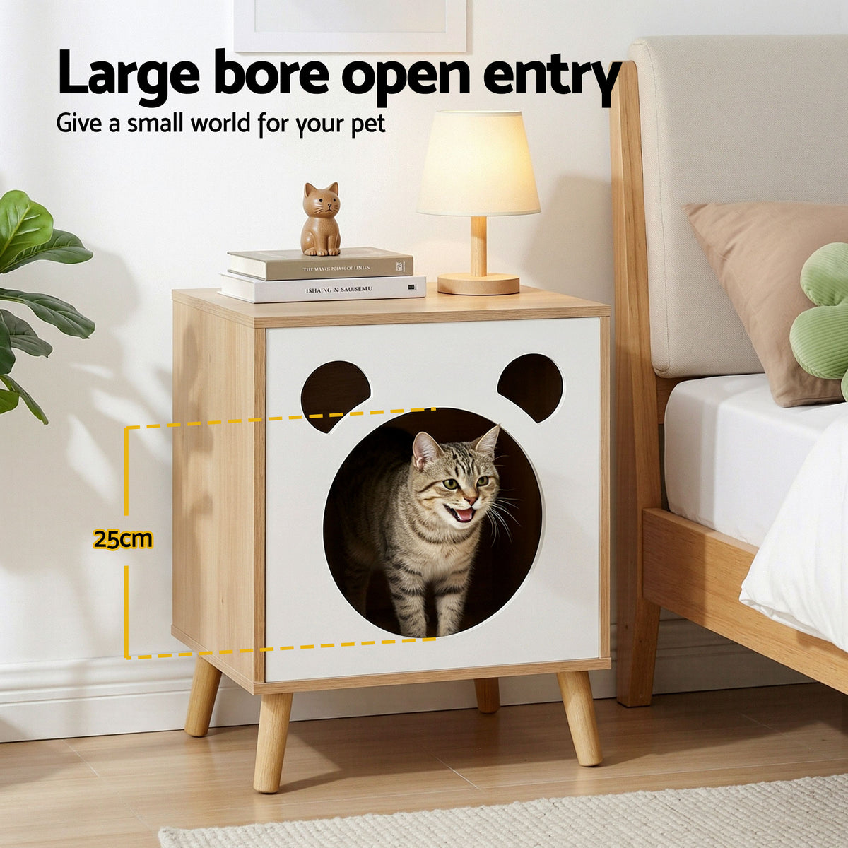 Cat Nest Bedside Table with Solid Wood Legs