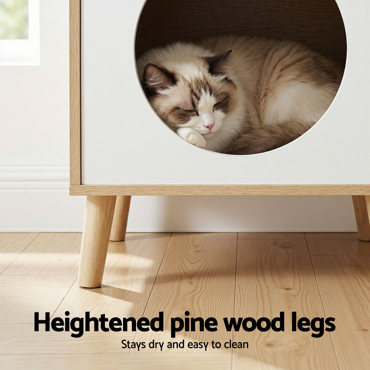 Cat Nest Bedside Table with Solid Wood Legs
