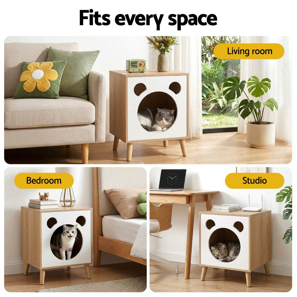 Cat Nest Bedside Table with Solid Wood Legs
