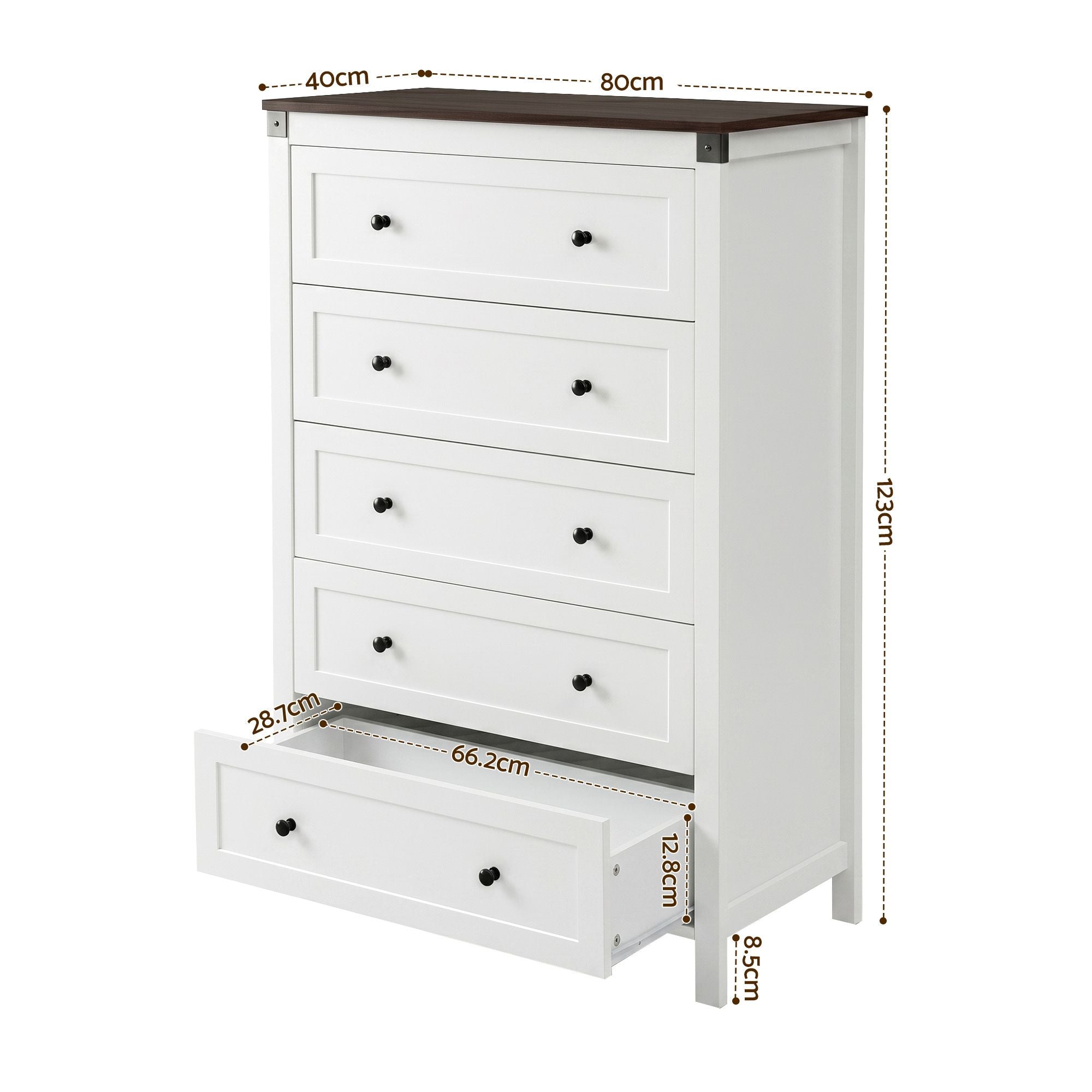5 Chest of Drawers Storage Tallboy White & Walnut