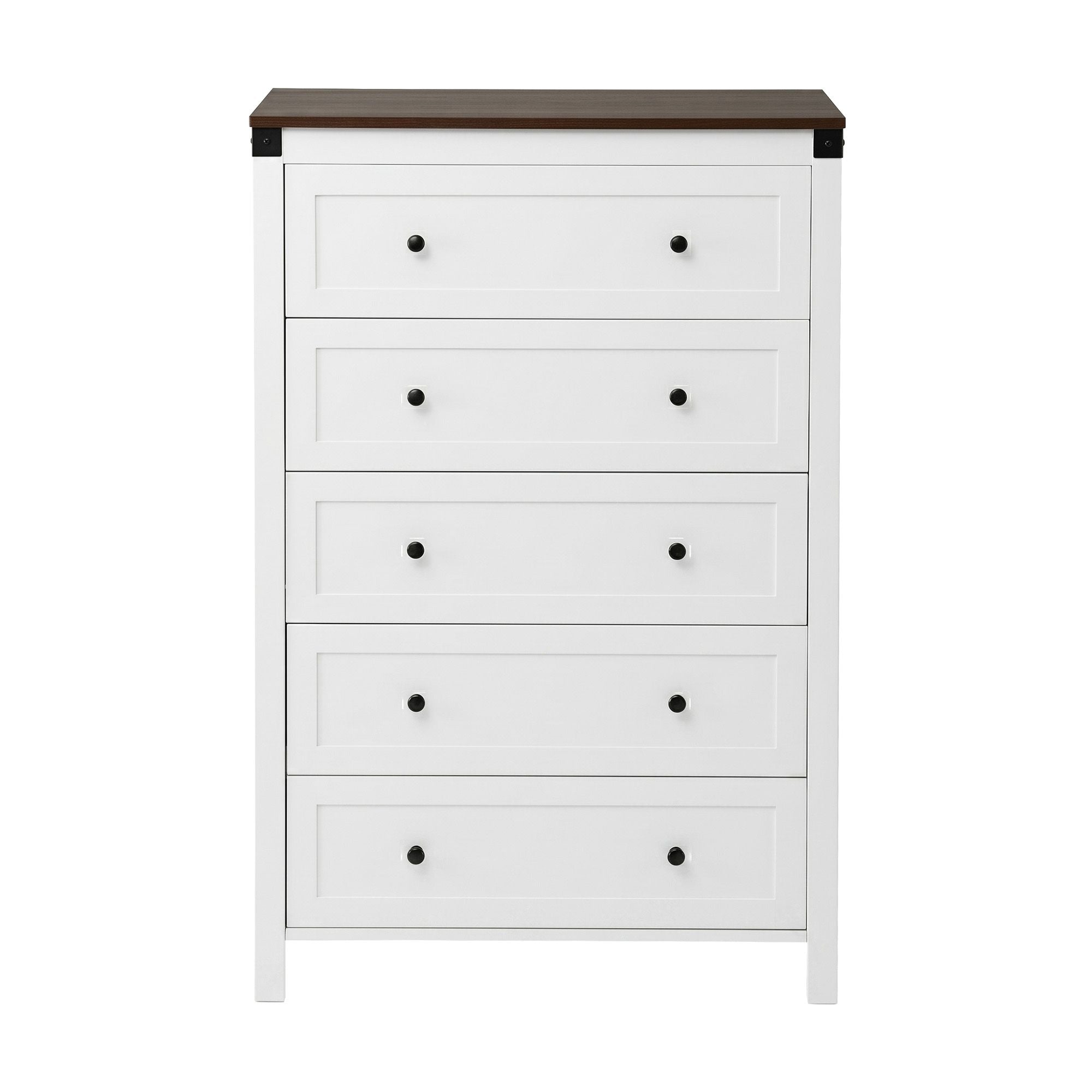 5 Chest of Drawers Storage Tallboy White & Walnut
