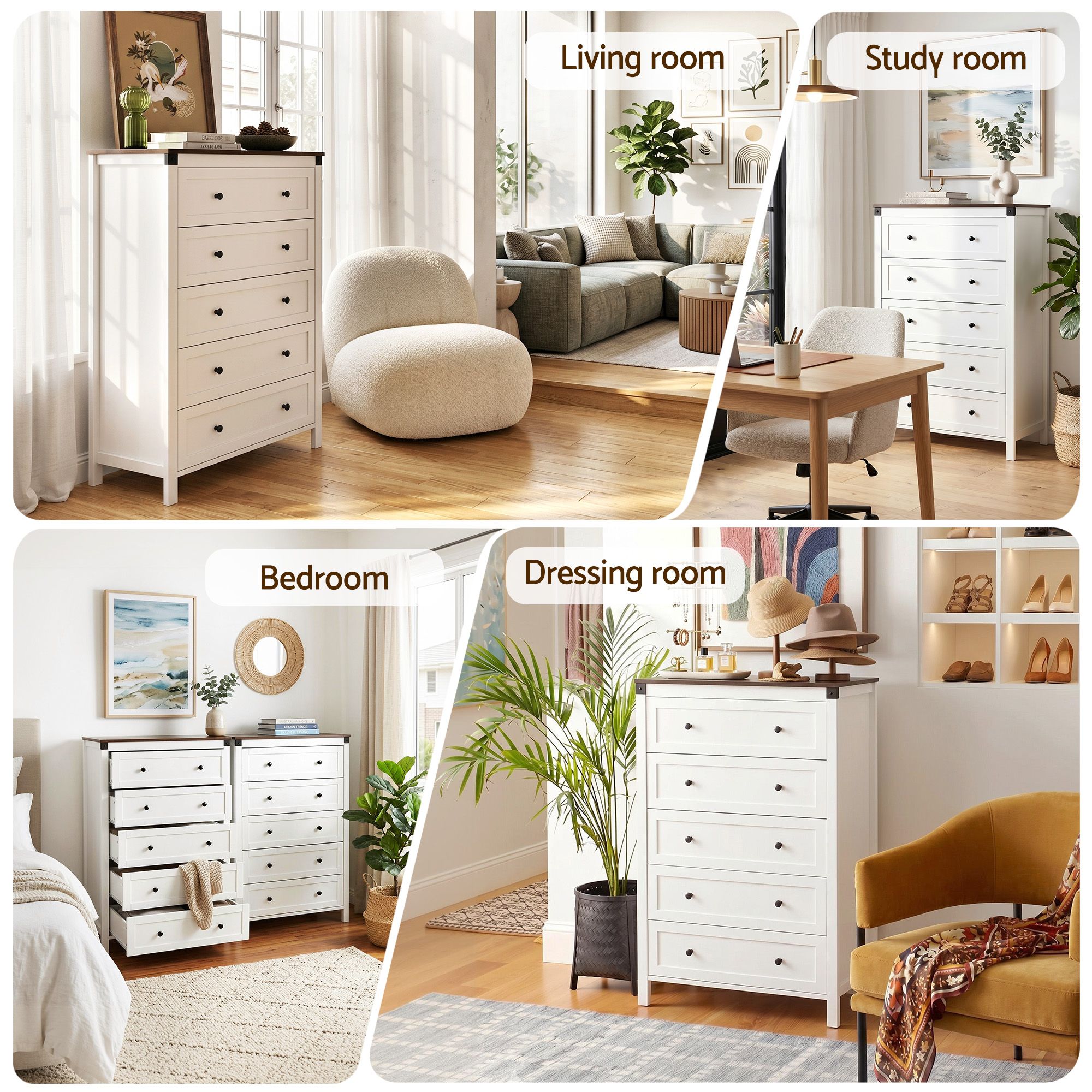 5 Chest of Drawers Storage Tallboy White & Walnut