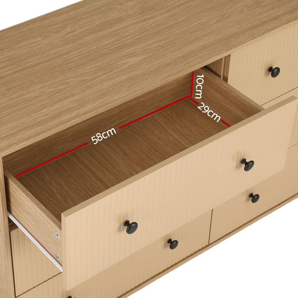 Flutted Front 6 Drawer Lowboy Dresser Oak