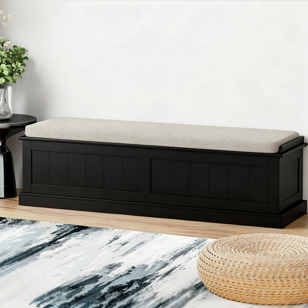 Storage Ottoman Blanket Box 140cm Fluted Black