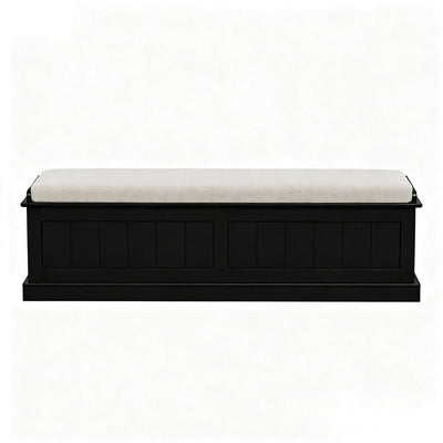 Storage Ottoman Blanket Box 140cm Fluted Black with cushioned linen top and paneled design for bedroom furniture use