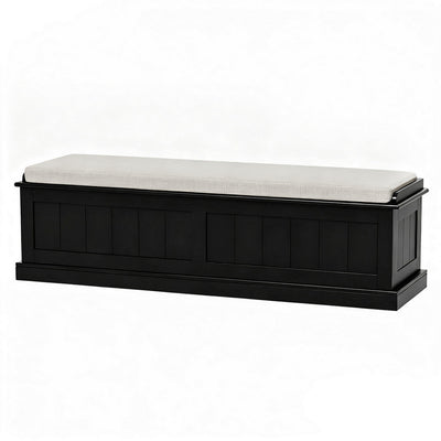Storage Ottoman Blanket Box 140cm Fluted Black with cushioned seat and paneled design for bedroom furniture and indoor use