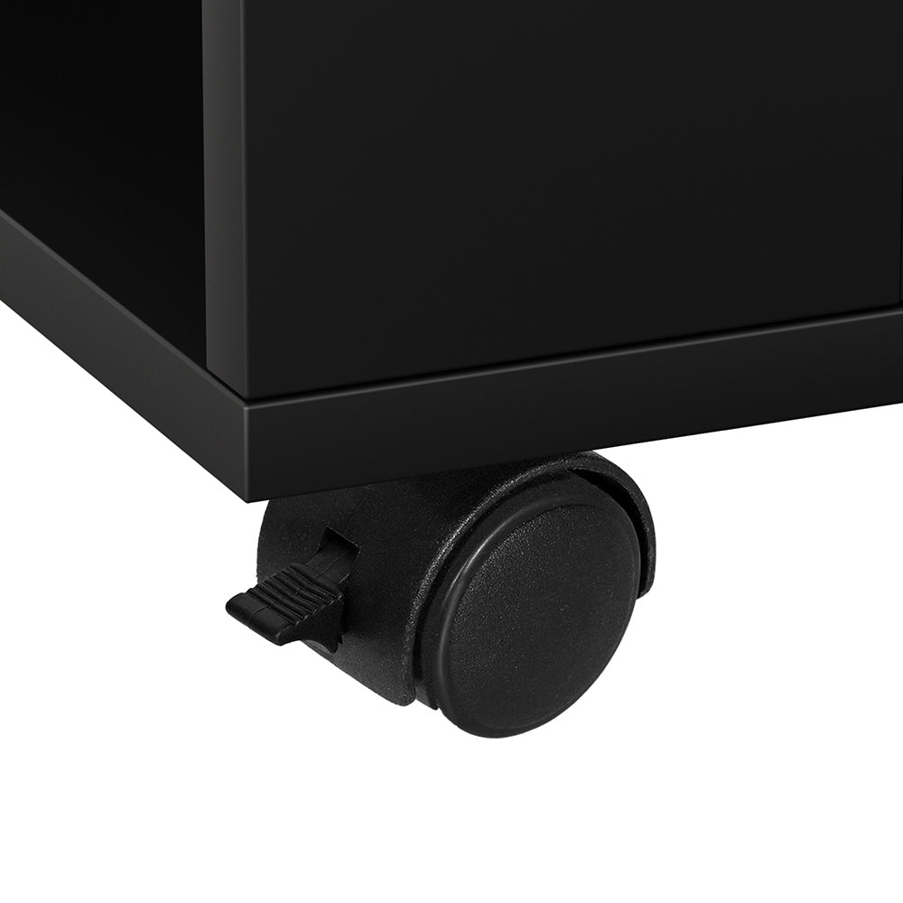 Close-up of black caster wheel with lock on Tala LED Bedside Table with USB Charging and Adjustable Laptop Tray - Black