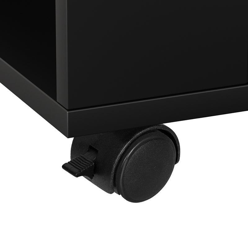 Close-up of black caster wheel with lock on Tala LED Bedside Table with USB Charging and Adjustable Laptop Tray - Black