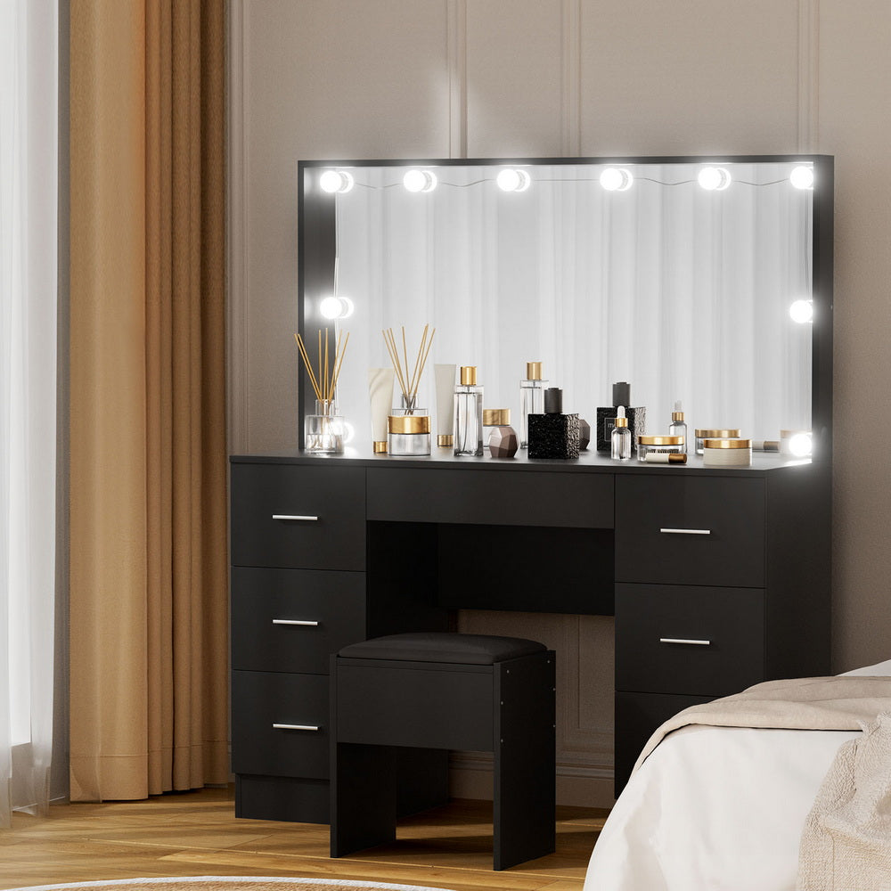 Dressing Table Vanity Desk Set Stool 10 Led Bulbs Black