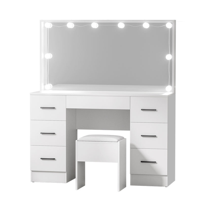 Dressing Table Set Stool 10 Led Bulbs White Debbie with drawers, cushioned stool, and illuminated mirror for bedroom furniture