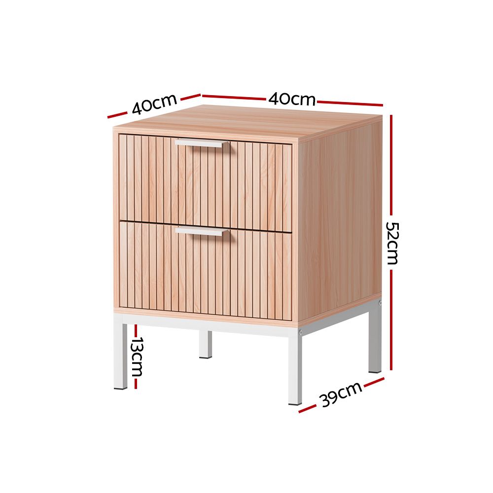 2X Bedside Table 2 Drawers Storage Nightstand Cabinet Metal Legs Pine