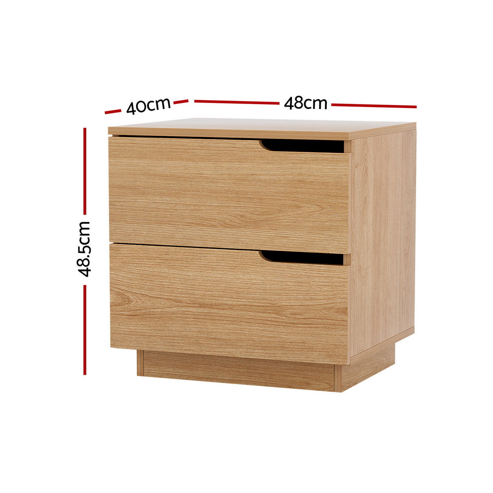 Bedside Table 2 Drawers Nightstand Pine with air gap handles, clean surface, and compact design for bedroom furniture.