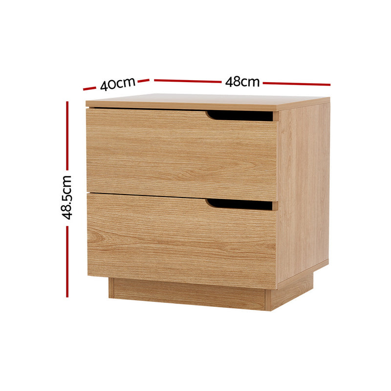 Bedside Table 2 Drawers Nightstand Pine with air gap handles, clean surface, and compact design for bedroom furniture.