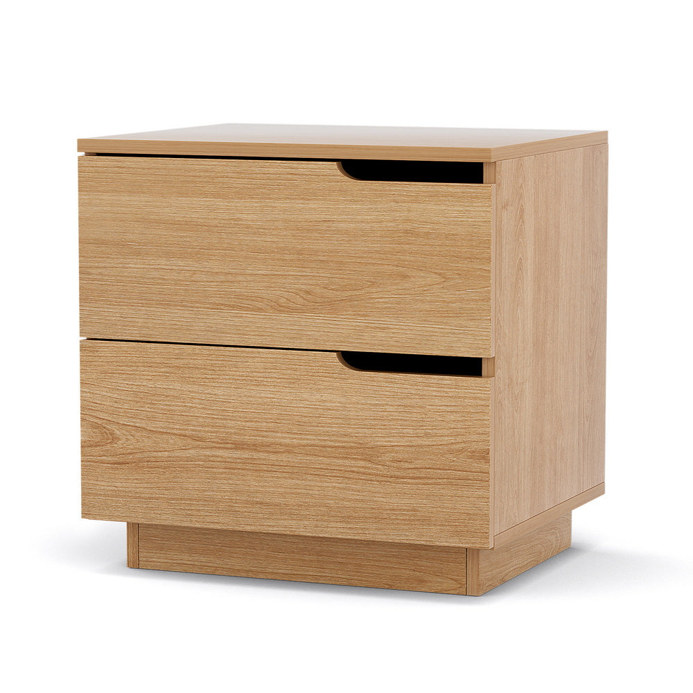 Bedside Table 2 Drawers Nightstand Pine with air gap handles, durable particle board, and smooth wood finish for bedroom furniture