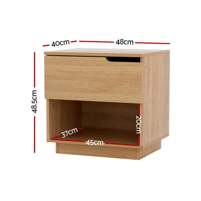 Bedside Table 1 Drawer 1 Shelf Nightstand Pine with open shelf, drawer, and compact design for bedroom furniture.
