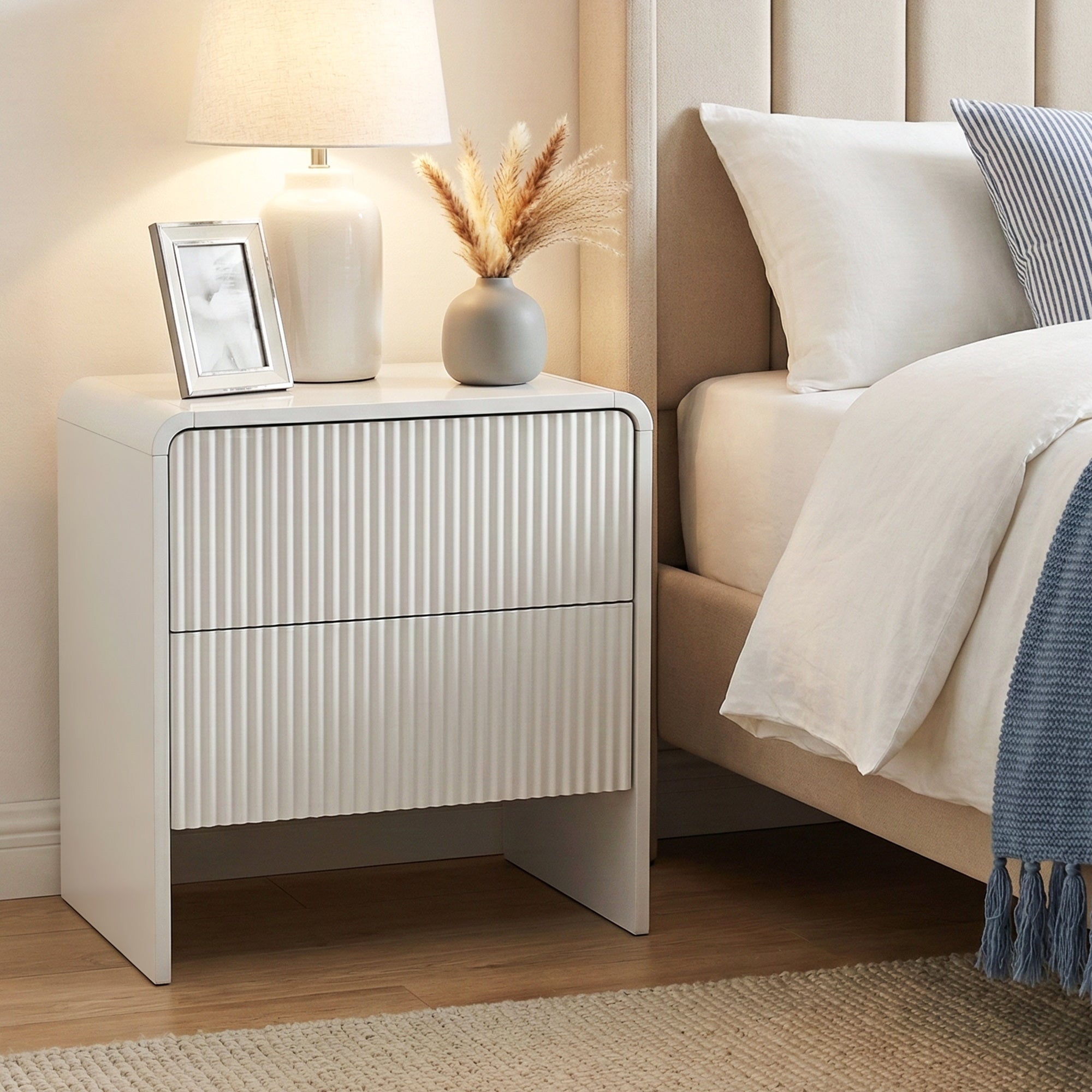 Bedside Table 2 Drawers - Beige