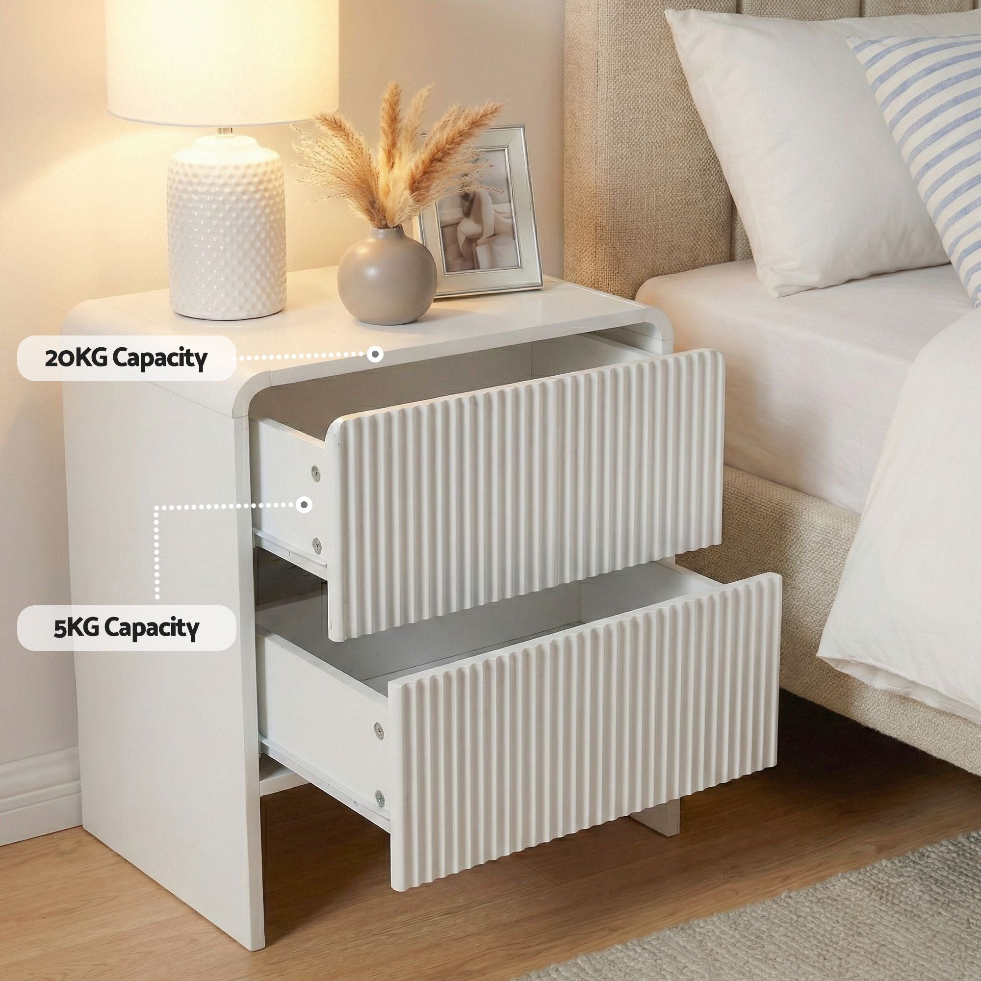 2x Bedside Table 2 Drawers - Beige
